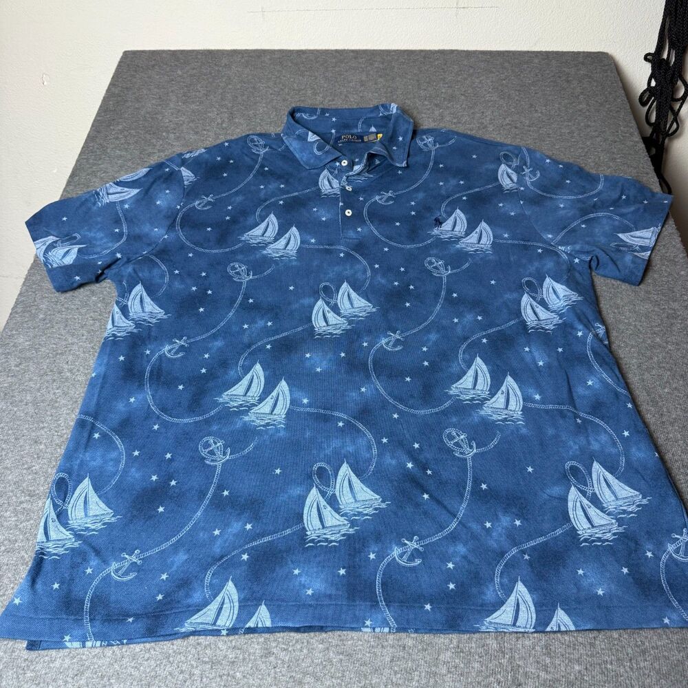 Polo Ralph Lauren Polo Shirt Mens 3XB Blue Sailboat Nautical Pony Logo Ocean